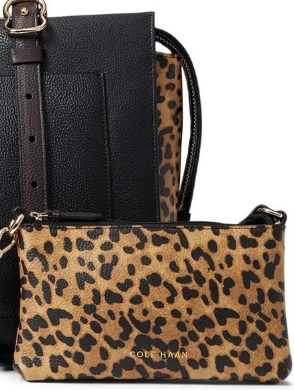 Cole Haan Leopard Print Crossbody — Tan and Black